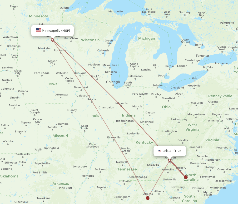 MSP-TRI flight routes