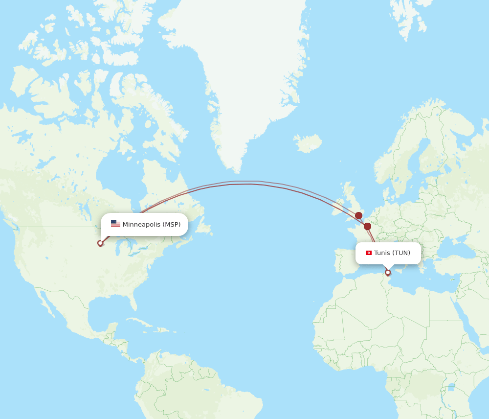 MSP to TUN flights and routes map