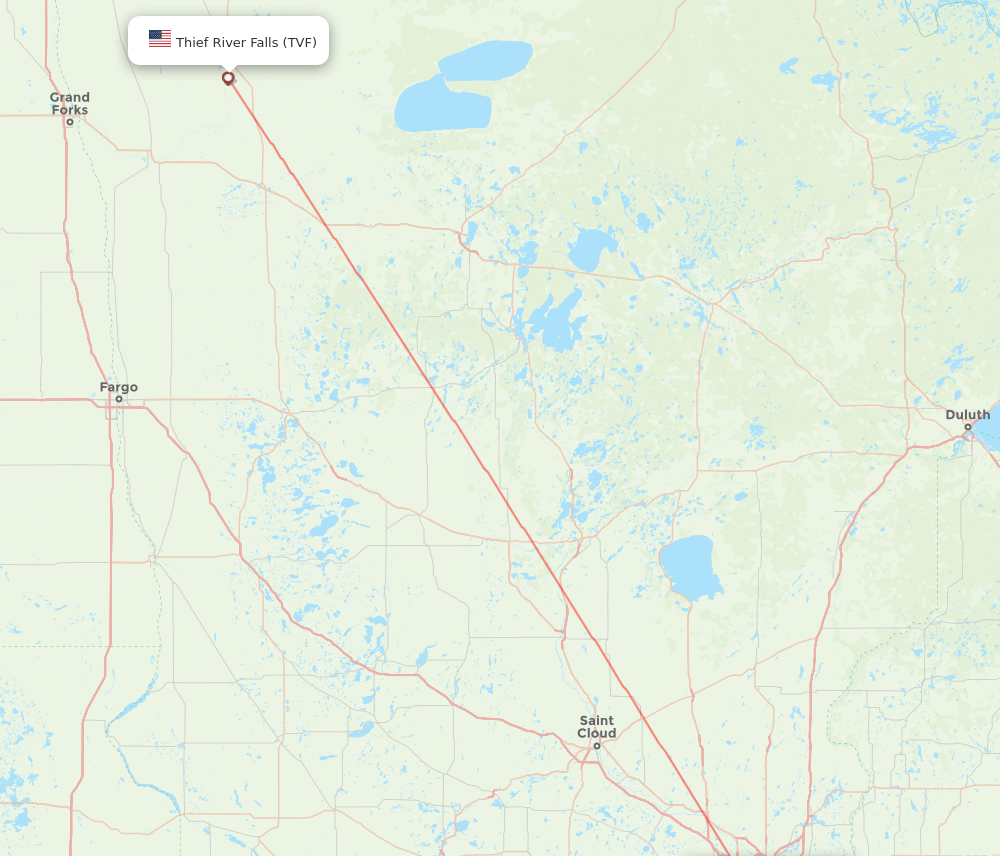 Minneapolis - Thief River Falls route map and flight paths