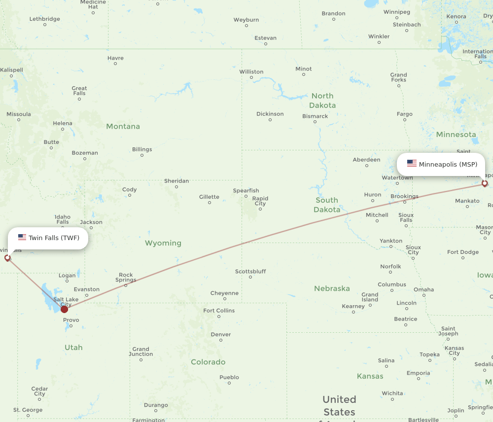 MSP-TWF flight routes