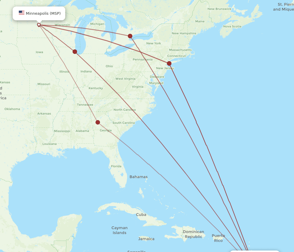 MSP-UVF flight routes