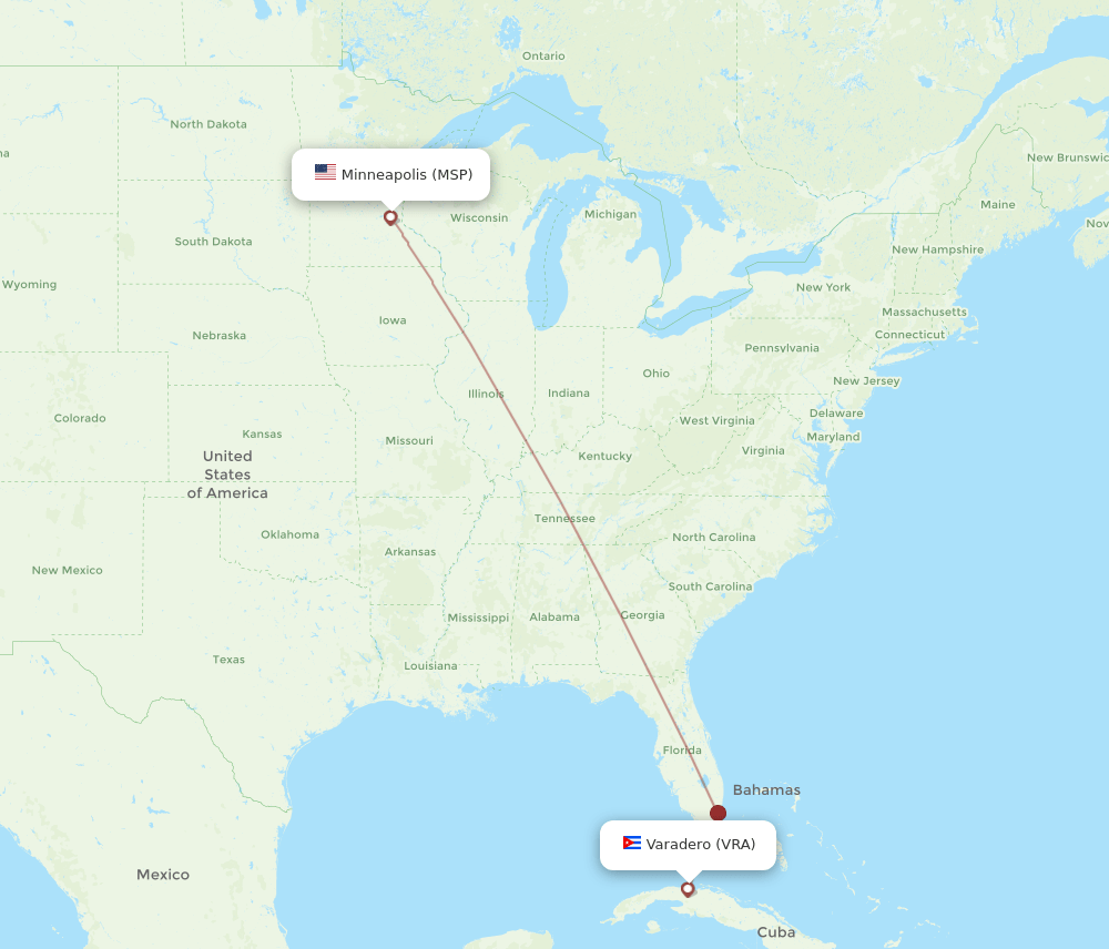 MSP-VRA flight routes