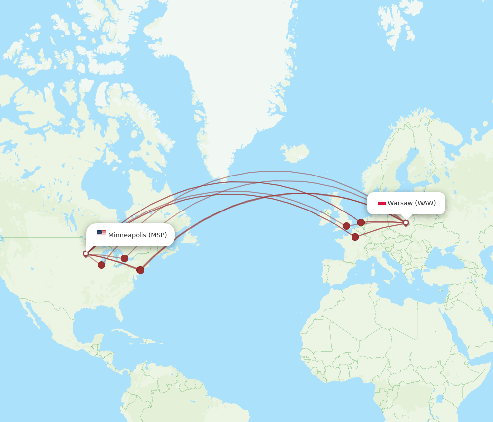 MSP-WAW flight routes
