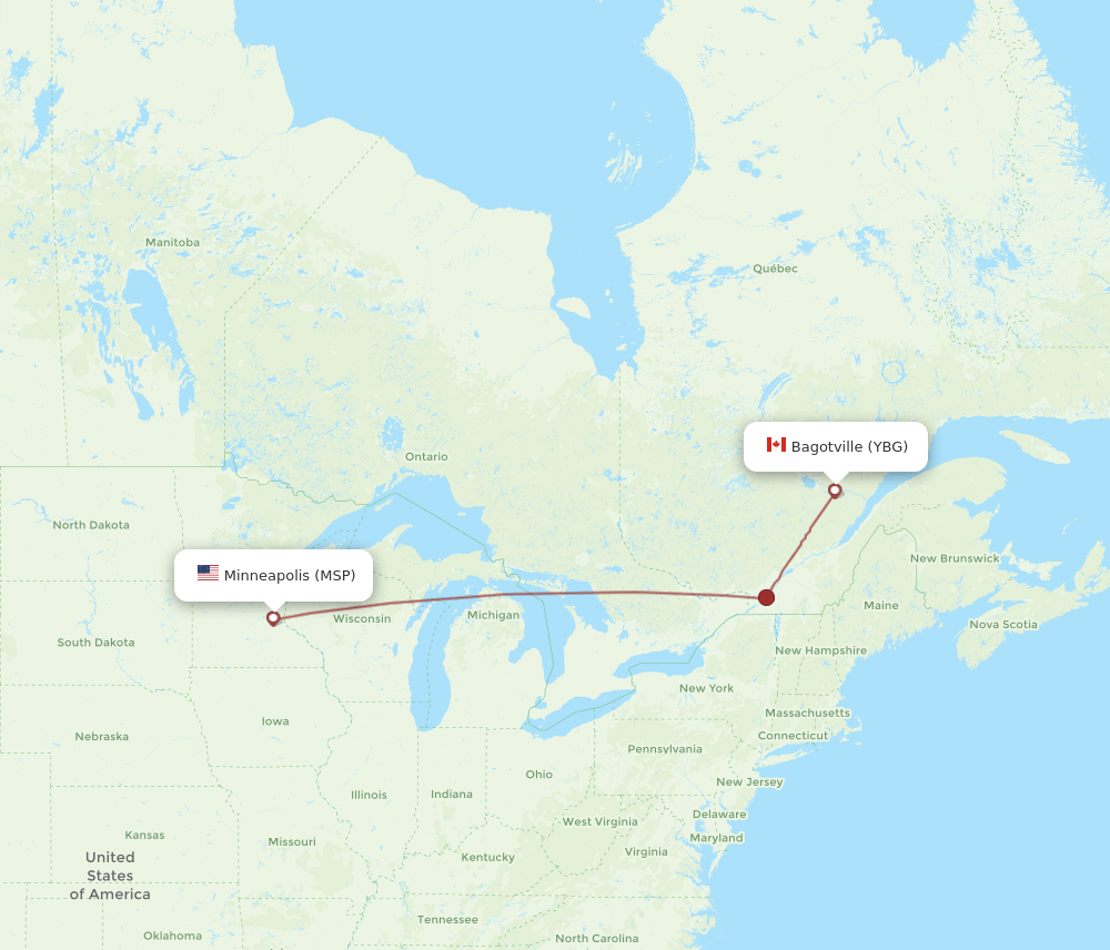 La Baie - Minneapolis route map and flight paths