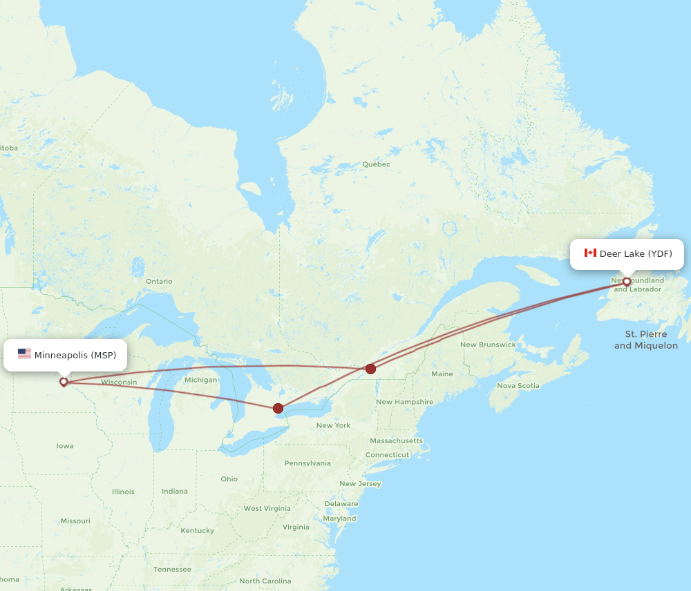 MSP to YDF flights and routes map