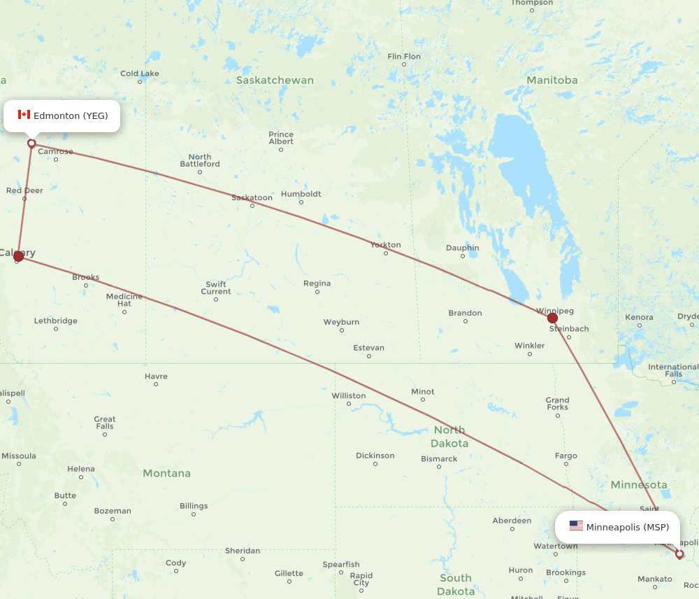 MSP-YEG flight routes