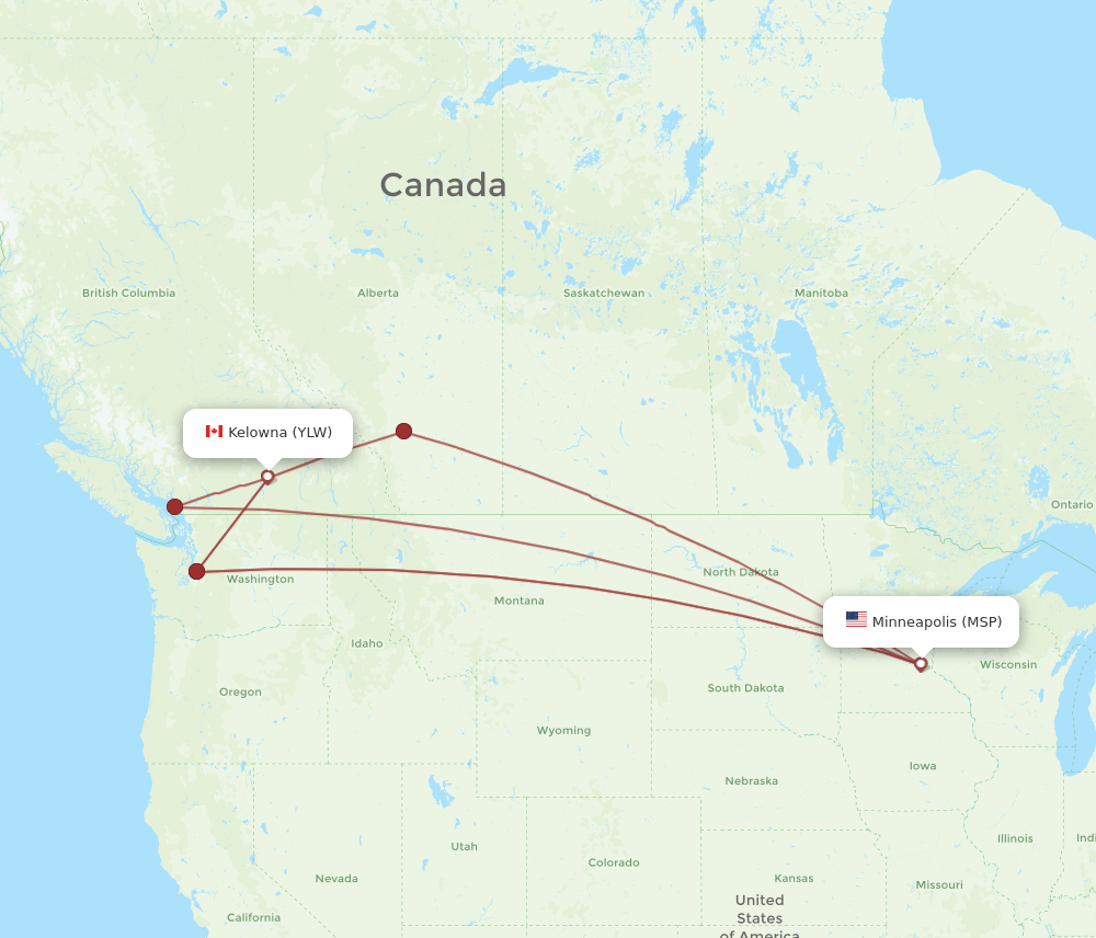 MSP-YLW flight routes