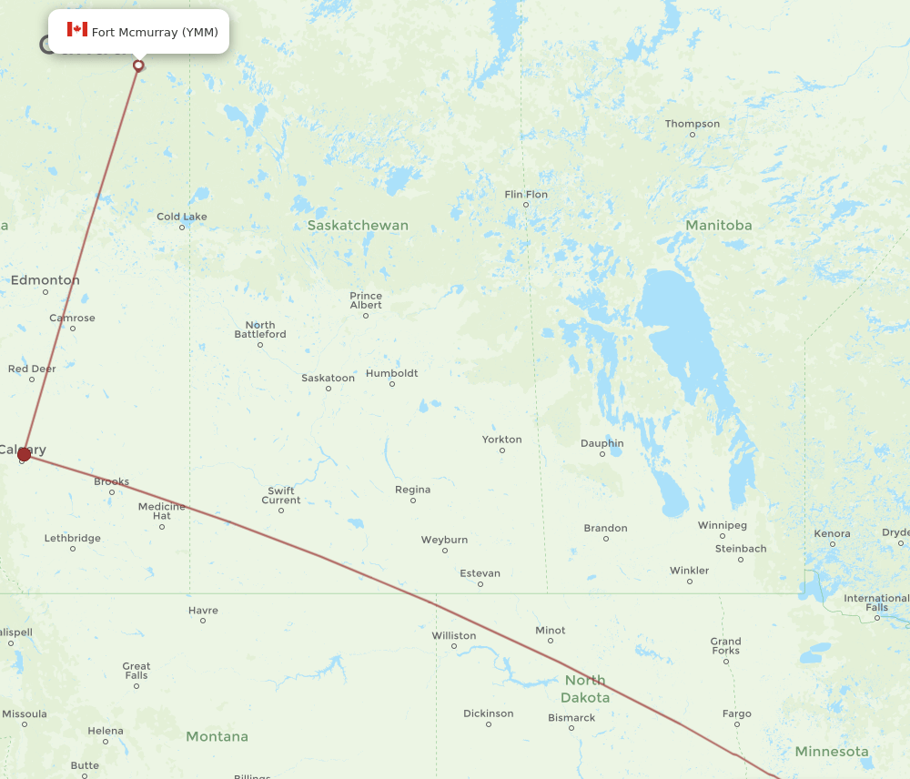 Fort McMurray - Minneapolis route map and flight paths