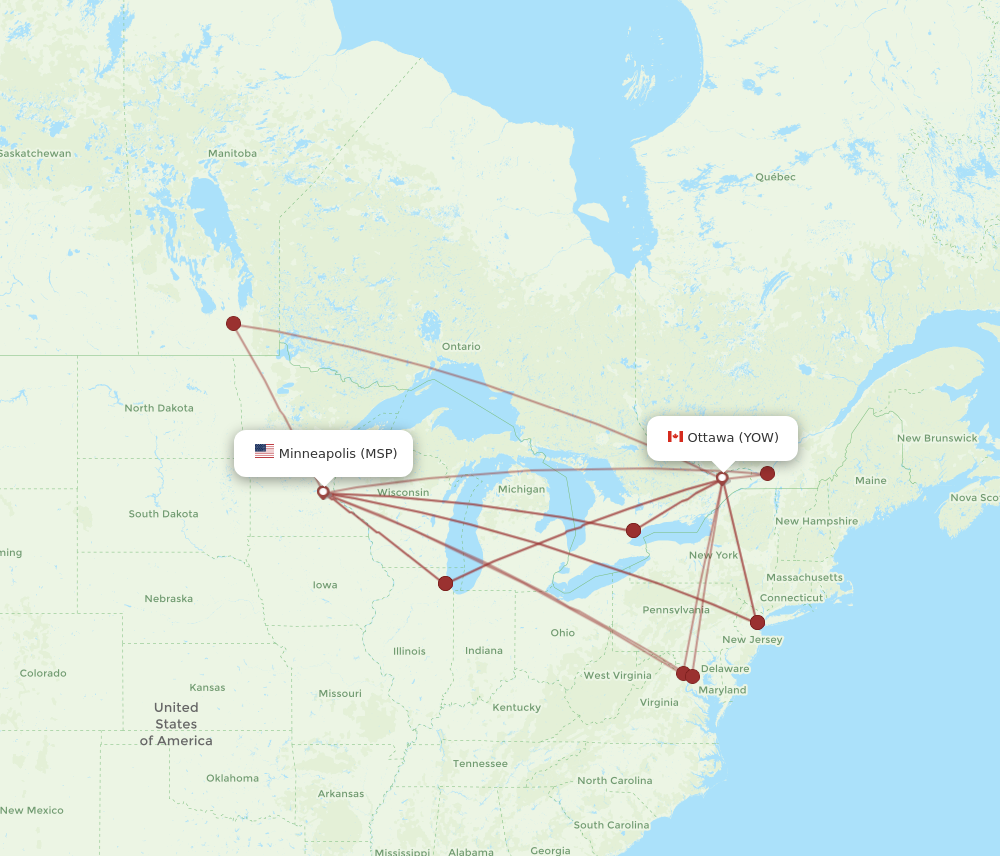 MSP to YOW flights and routes map
