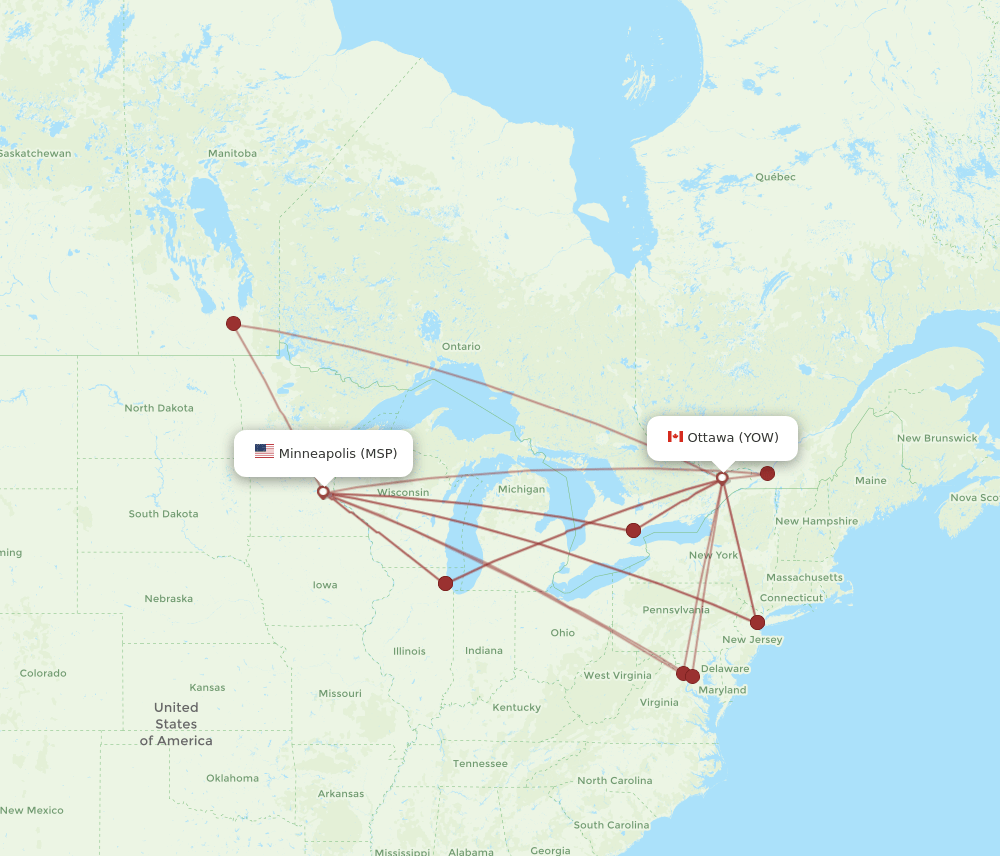 MSP-YOW flight routes