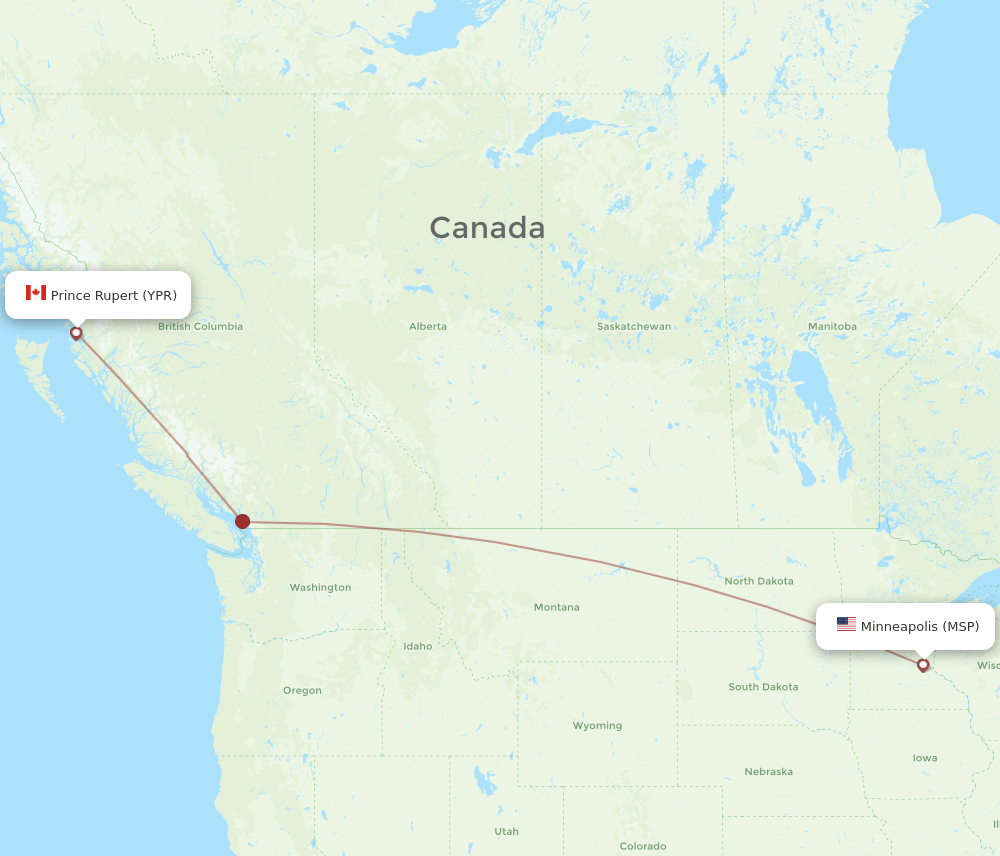 MSP to YPR flights and routes map