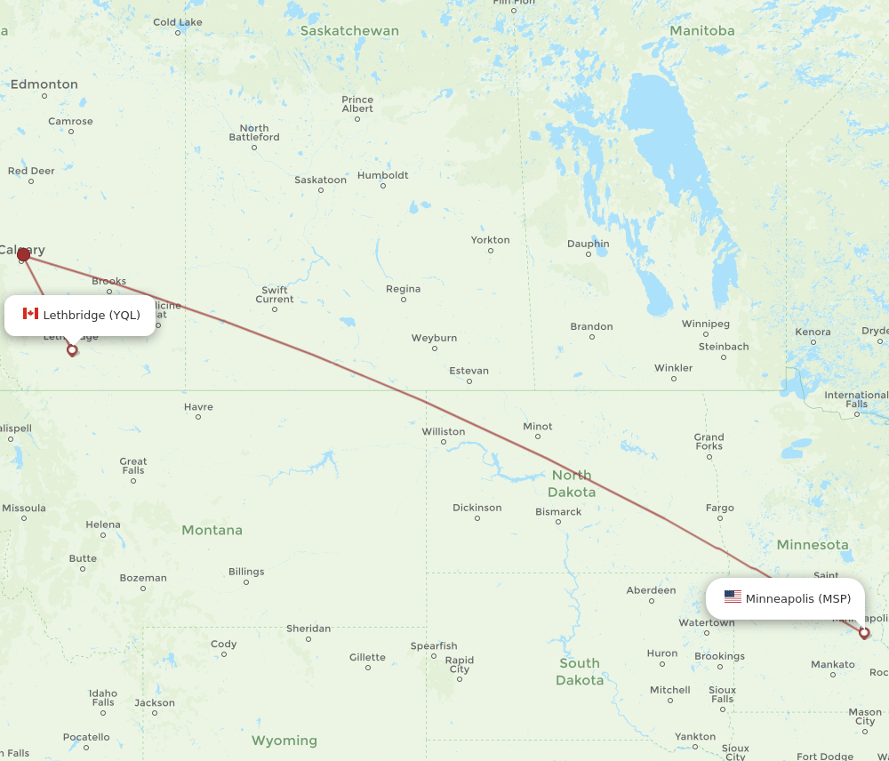 MSP-YQL flight routes