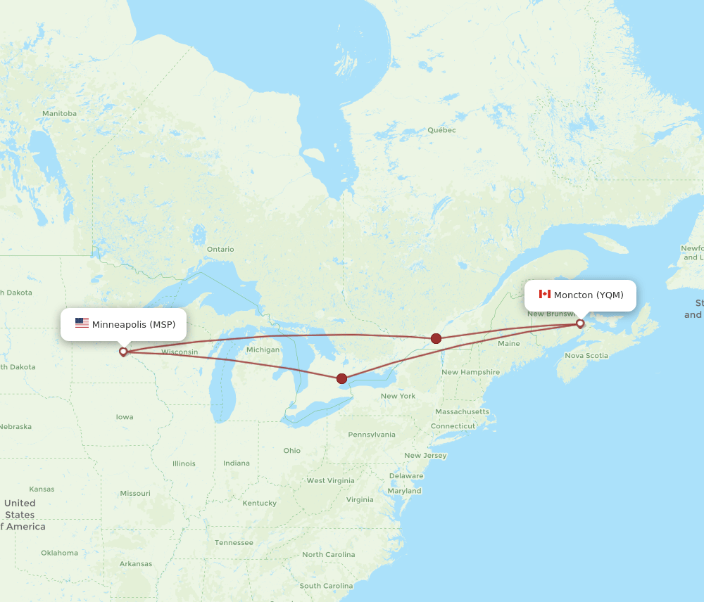 MSP-YQM flight routes
