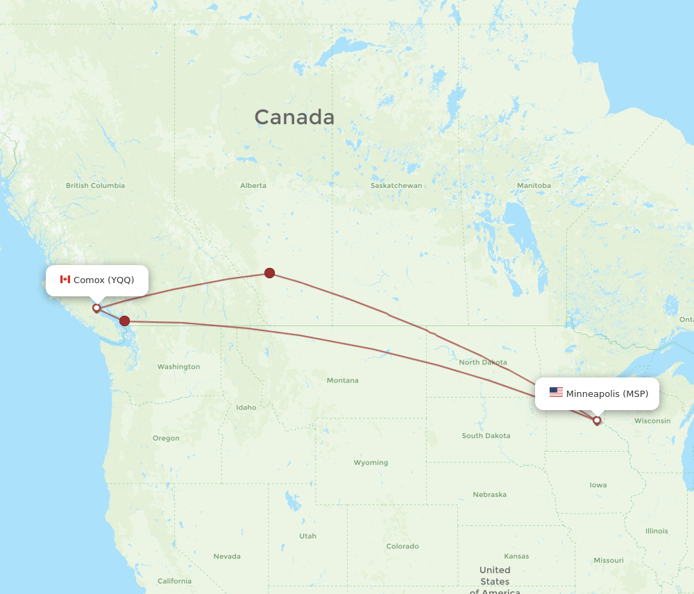 MSP to YQQ flights and routes map