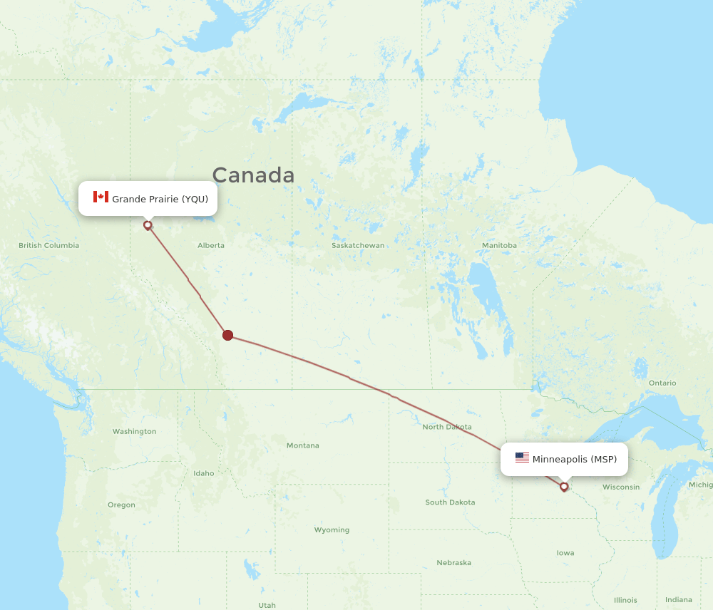 YQU to MSP flights and routes map