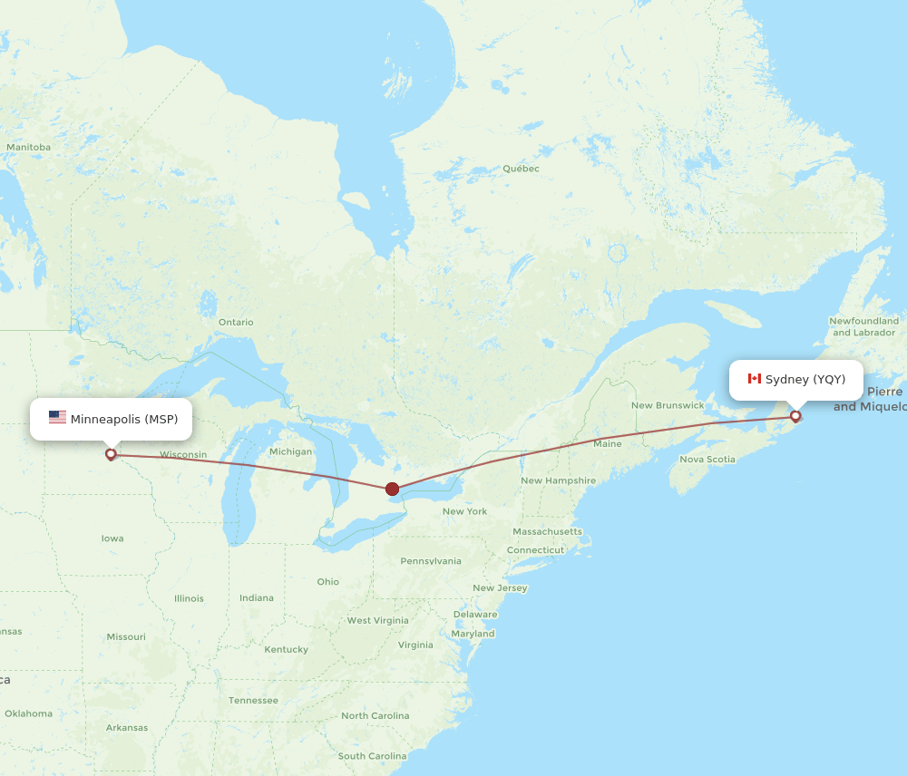 MSP-YQY flight routes