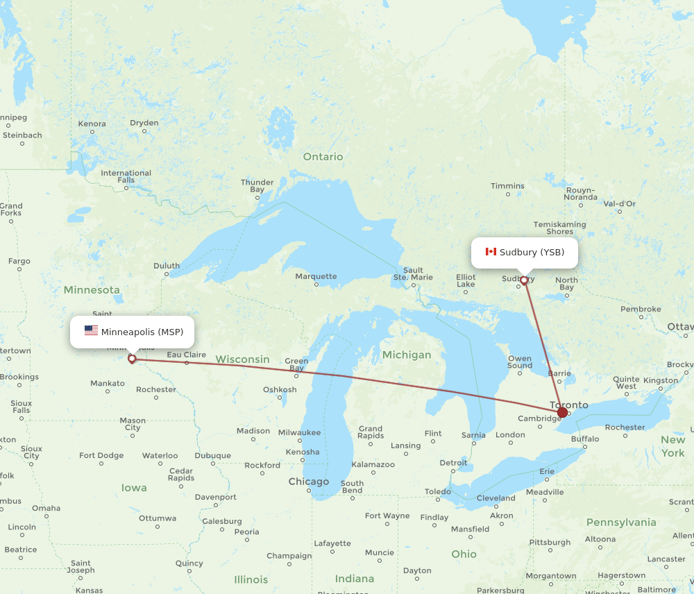 MSP-YSB flight routes