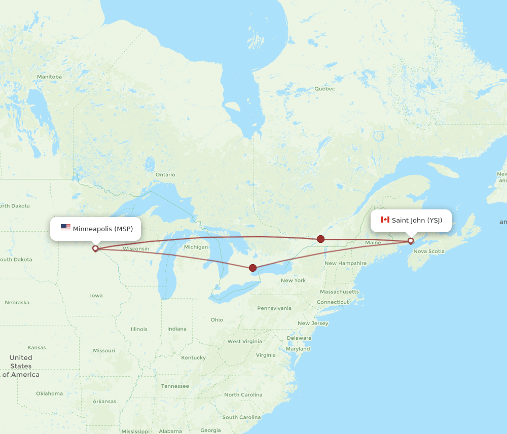 MSP-YSJ flight routes