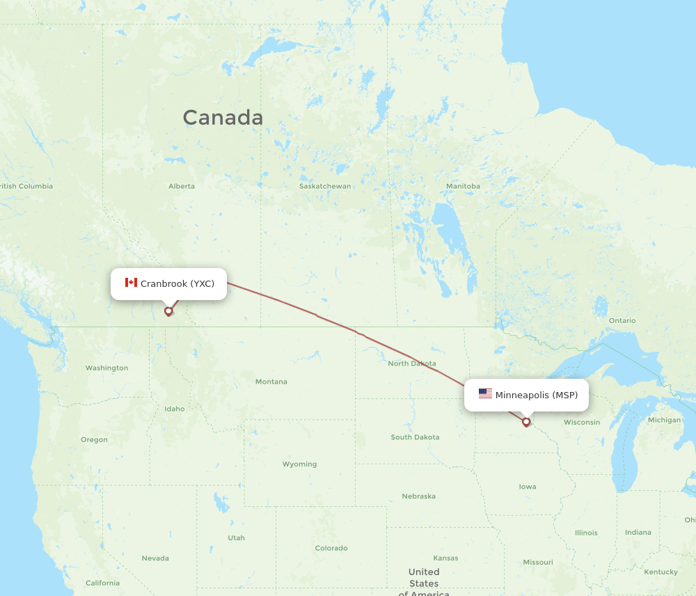 Cranbrook - Minneapolis route map and flight paths