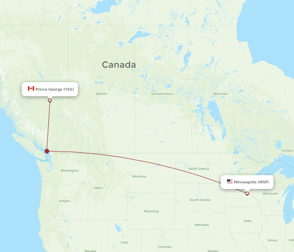 MSP to YXS flights and routes map