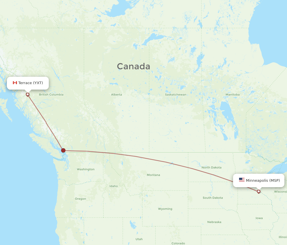 Terrace - Minneapolis route map and flight paths