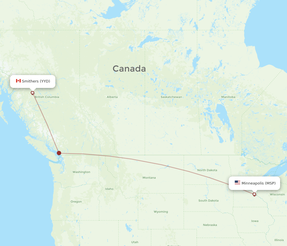 MSP-YYD flight routes