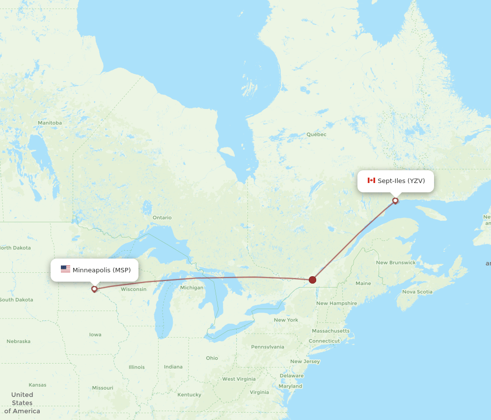 Sept-Iles - Minneapolis route map and flight paths