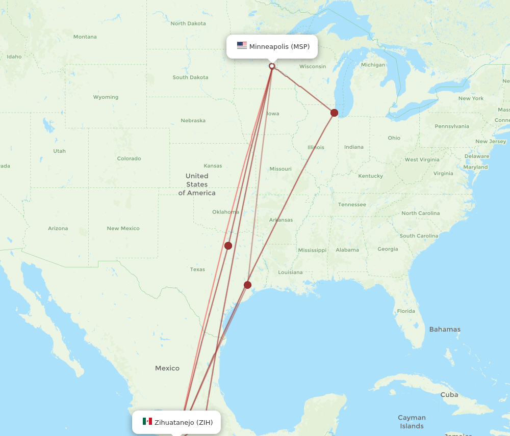 MSP-ZIH flight routes