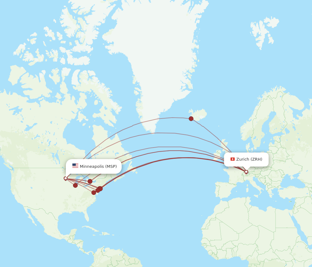 MSP-ZRH flight routes