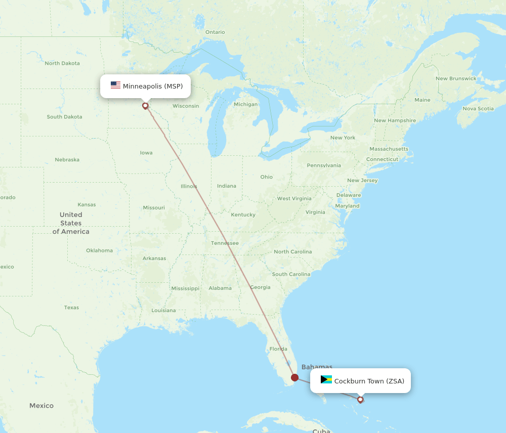 San Salvador - Minneapolis route map and flight paths