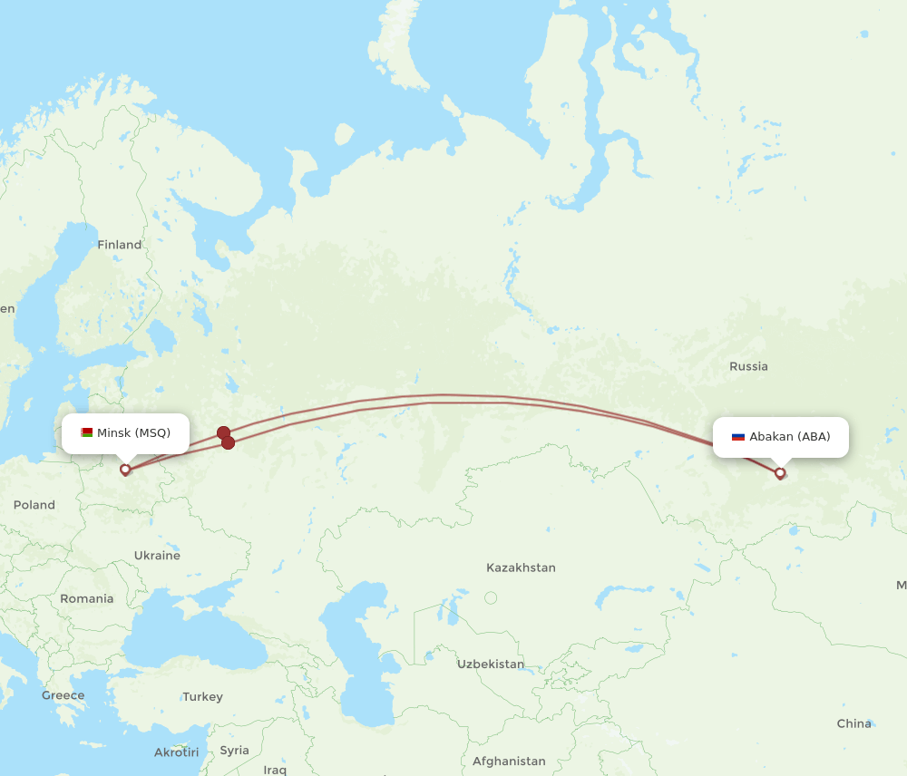 MSQ-ABA flight routes