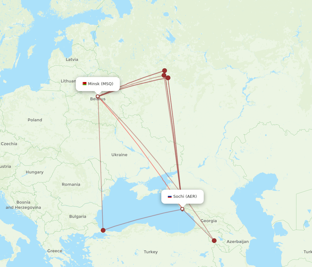 MSQ to AER flights and routes map