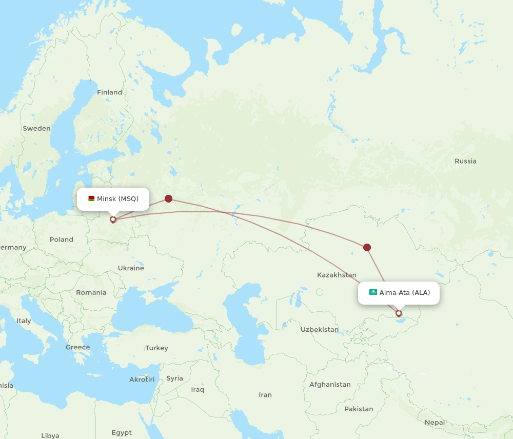 MSQ-ALA flight routes