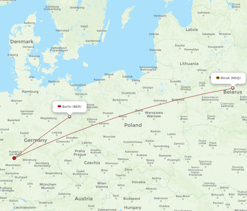 Minsk - Berlin route map and flight paths