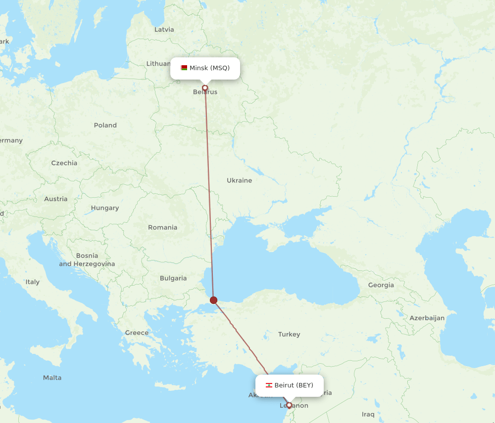 MSQ to BEY flights and routes map