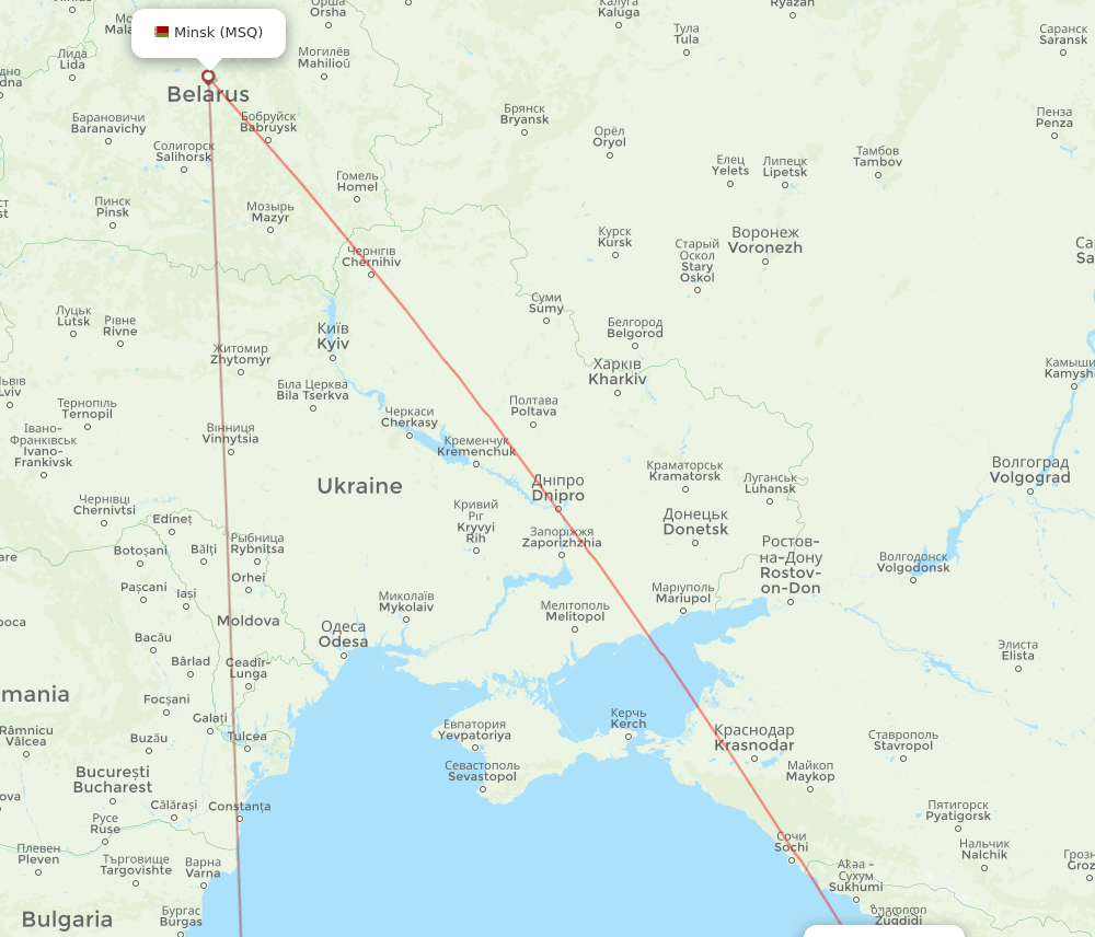 Minsk - Batumi route map and flight paths