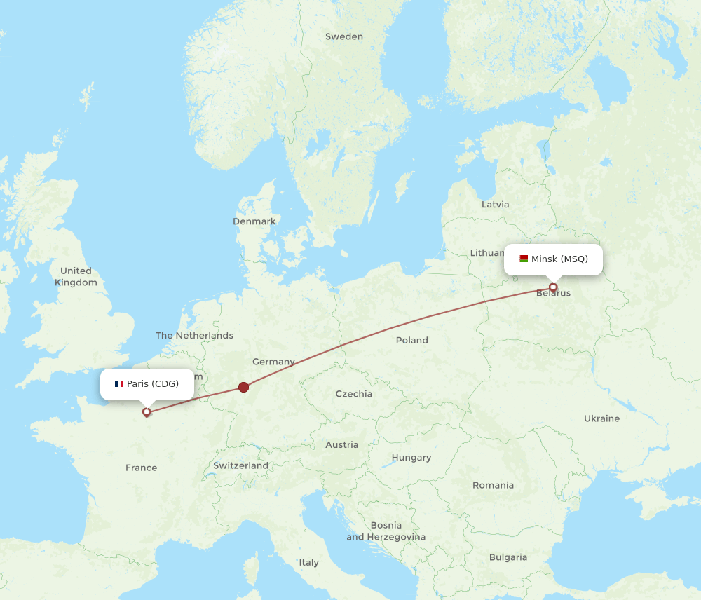 Minsk - Paris route map and flight paths