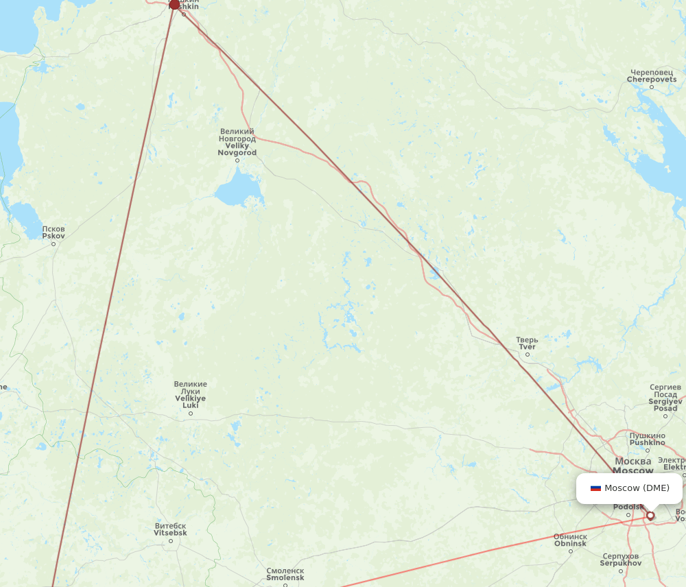 Minsk - Moscow route map and flight paths