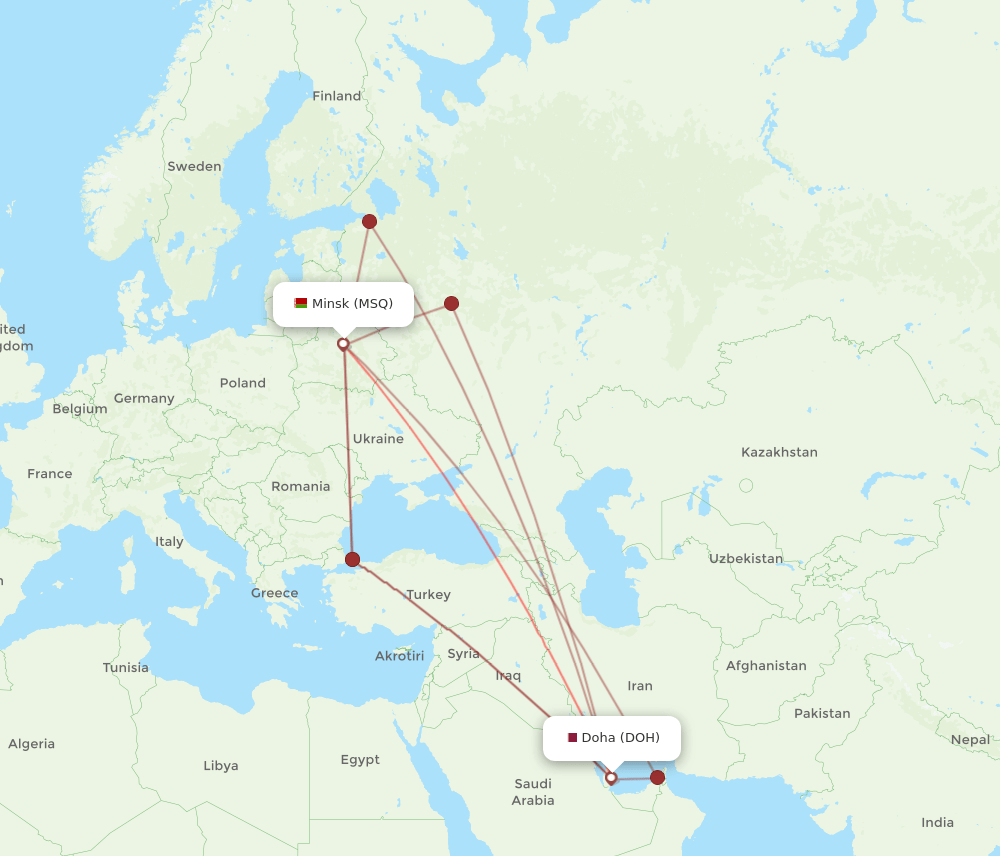 MSQ-DOH flight routes