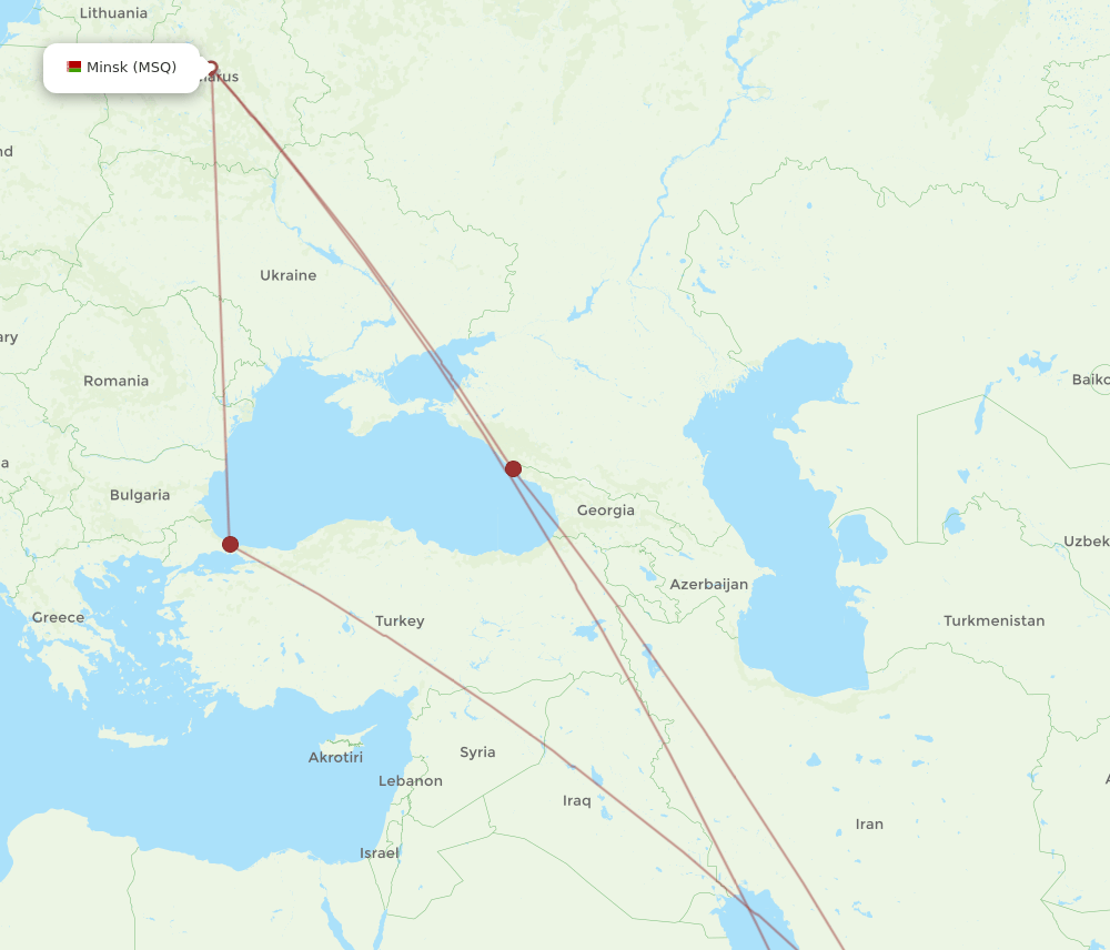 Dubai - Minsk route map and flight paths