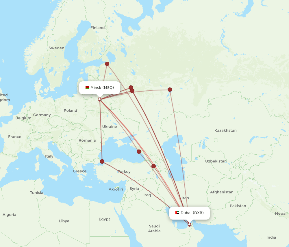MSQ-DXB flight routes