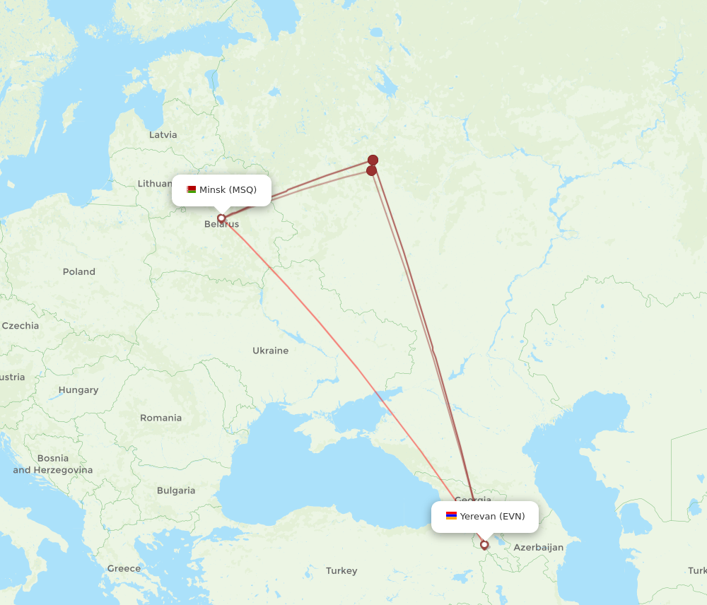 MSQ to EVN flights and routes map
