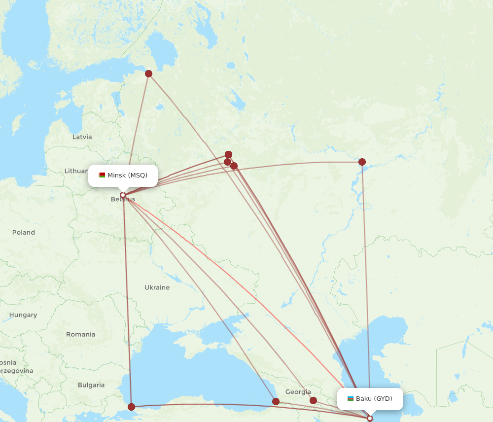 MSQ to GYD flights and routes map