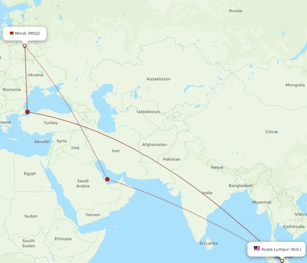 MSQ-KUL flight routes