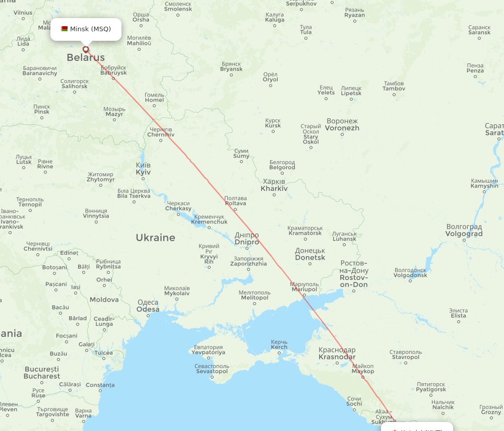 MSQ to KUT flights and routes map