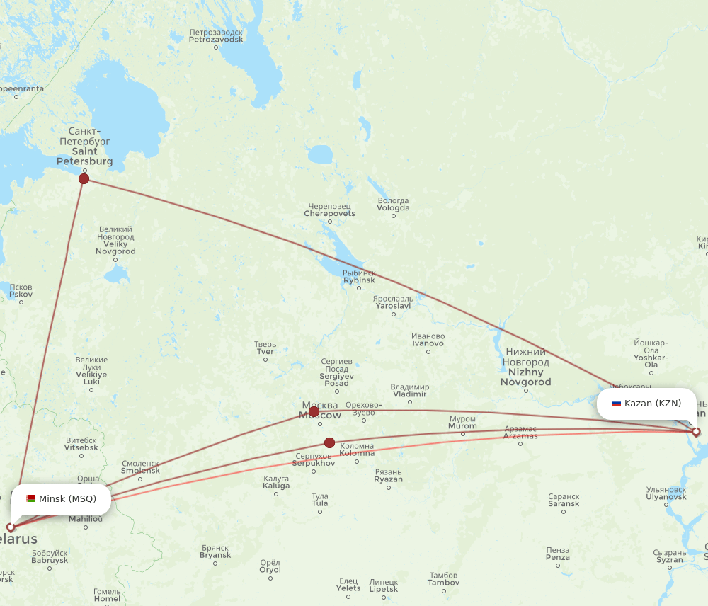MSQ-KZN flight routes