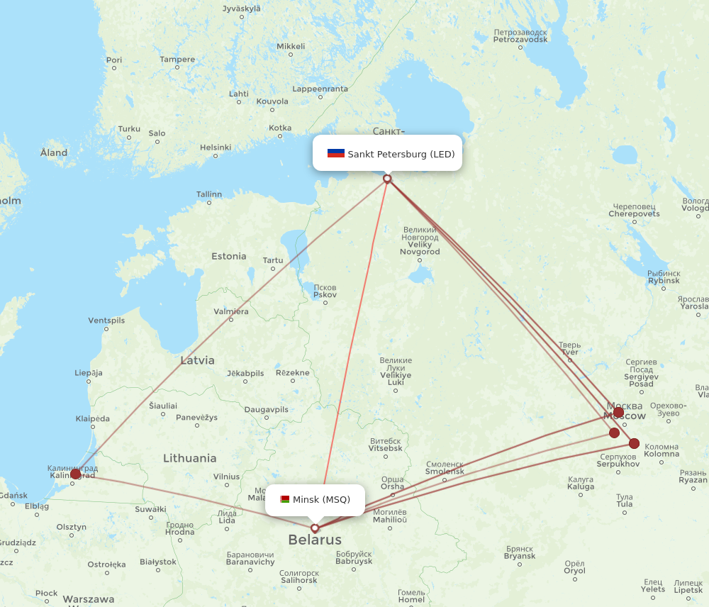 MSQ to LED flights and routes map