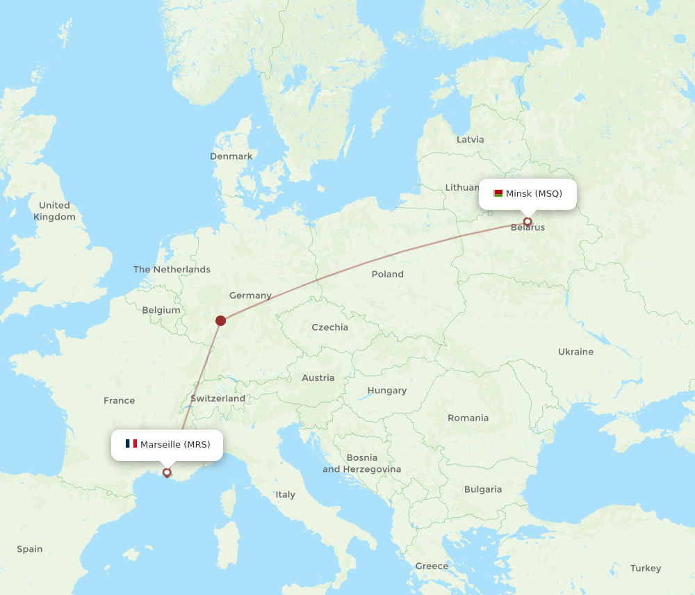 Minsk - Marseille route map and flight paths
