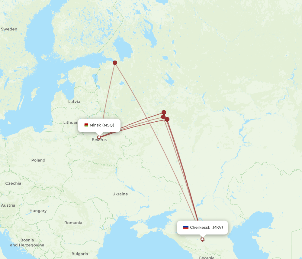 MSQ to MRV flights and routes map