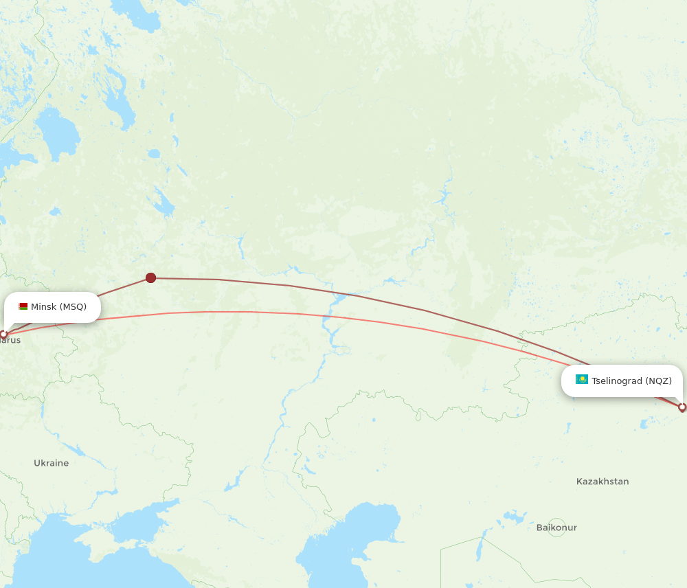 MSQ to NQZ flights and routes map